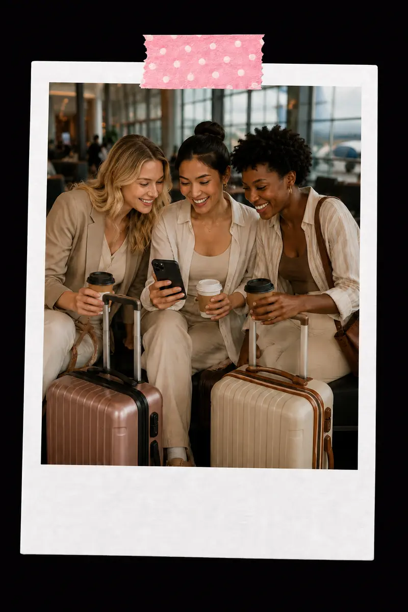 Friends checking travel reminders before departure